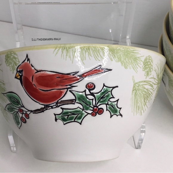 Set of 4 Eli + Ana Red Cardinal Bird Traditional Christmas Cereal Bowls Ceramic - Picture 5 of 6